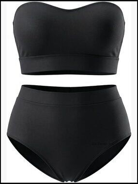 Plus Size High Waisted Bandeau Bikini Two Piece Swimsuit Set Retro